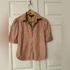 Truth Women's Button Down Faux Leather Shirt - Blush